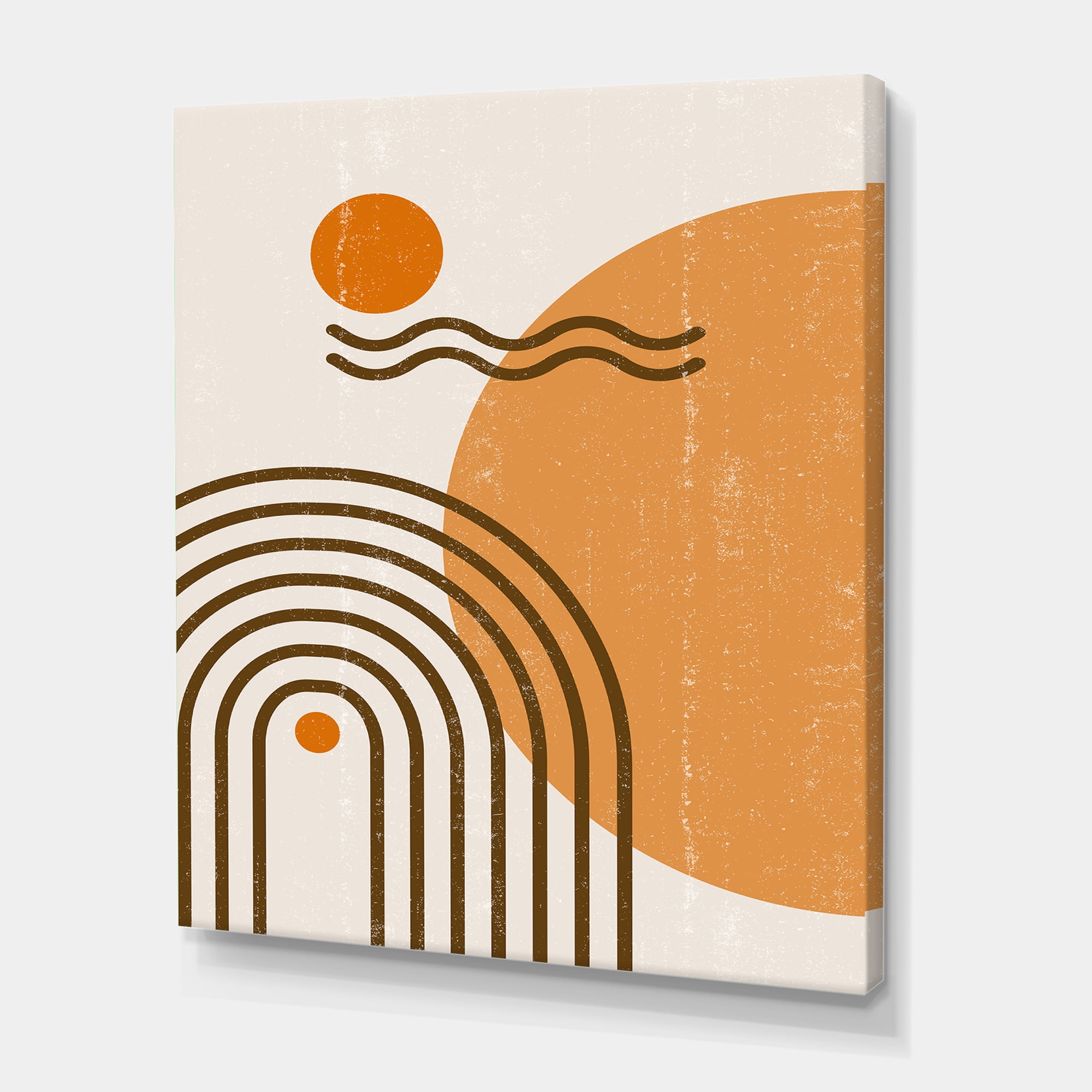 Designart ' Abstract Rainbow Moon and Sun In Earth Tones II ' Modern Canvas Wall Art Print