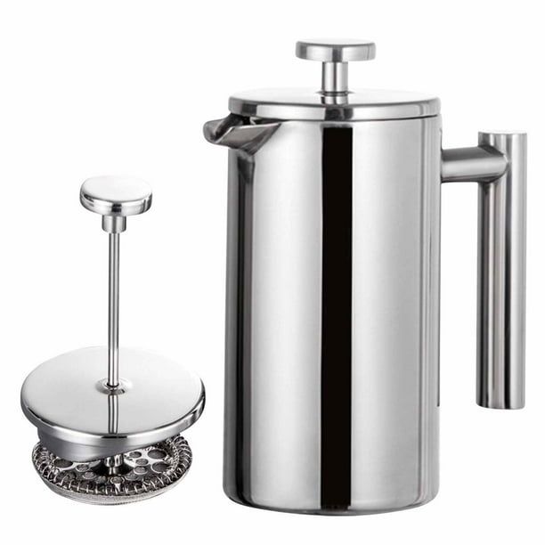 Cafetera de prensa francesa de acero inoxidable Wamans, 350 ml, con aislamiento de doble pared, de acero inoxidable y tetera. Fácil de limpiar y prensar. Prensa de café de metal resistente y de alta