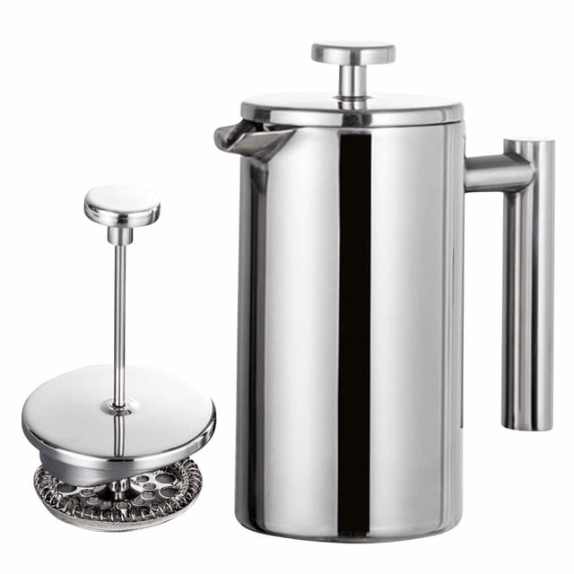 Cafetera de prensa francesa de acero inoxidable Wamans, 800 ml, con aislamiento de doble pared, de acero inoxidable y tetera. Fácil de limpiar y prensar. Prensa de café de metal resistente y de alta