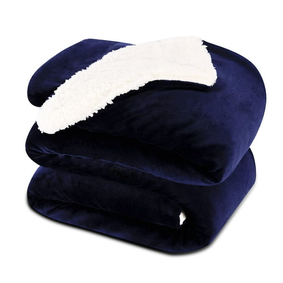 Manta NANPIPER Cálida de forro polar sherpa, tamaño king, azul marino