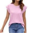 thumbnail image 1 of Plebaso Hauts pour Femmes Manches Courtes Col Rond T-Shirts Mignons Décontractés Couleur Unie Ample 2025 Blouses Texturées, 1 of 5