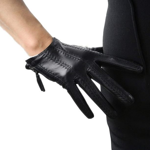 Short Black Touchscreen Real Leather Gloves Imported Goatskin