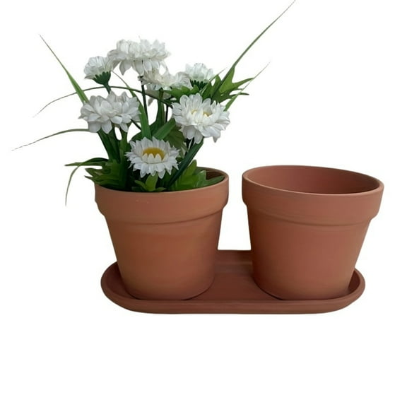 4.7 Inch x 4.7 Inch Terracotta Clay Flower Pot with Drainage Hole, Large Saucer, Tray (2 Count)
