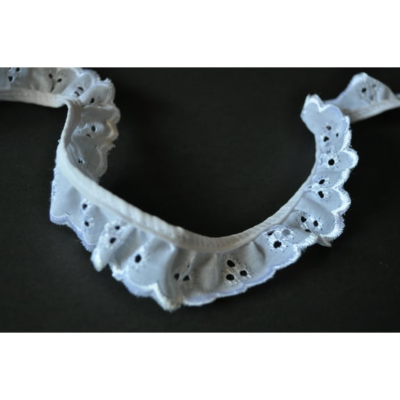 Kiddo 1" White Gathered Ruffled Cotton Eyelet Lace Trim Sewing Notions Wholesale