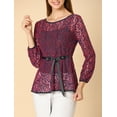 thumbnail image 2 of Blusas Tops Peplum De Encaje Semitransparente De ManLarCon CintuAnudaPaMujer PúrpuXS, 2 of 6