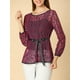 thumbnail image 2 of Blusas Tops Peplum De Encaje Semitransparente De ManLarCon CintuAnudaPaMujer PúrpuXS, 2 of 6