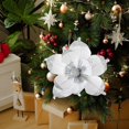 thumbnail image 5 of 7.5" Large Christmas Magnolia Flowers, Glitter Artificial Poinsettia Stems, Velvet Texture Christmas Tree Ornaments, Home Table Decorations for Holiday Party Decor, 1 Pack,White, 5 of 6