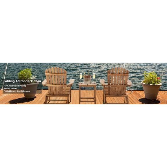 LiviNest Folding Adirondack Chair Set of 2: 30-Minute Half-Assembled Setup - 3-Minute Fold Saves 75% Storage Space for Backyard Deck Poolside & Garden - Cedar Wood Patio Lounge Seating