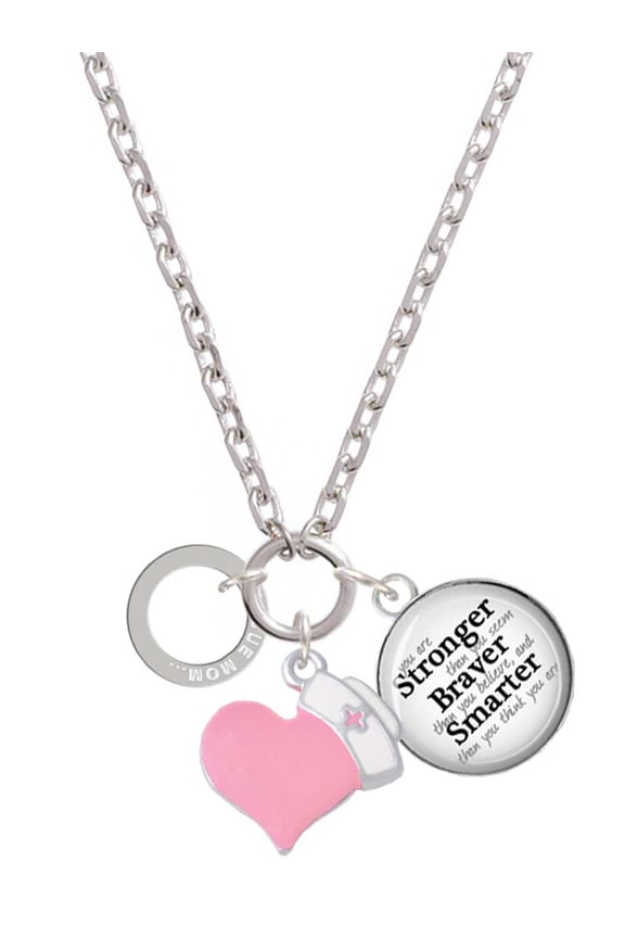 Silvertone Rescue Mom Infinity Ring - Light Pink Heart Nurse Strong Zoe Necklace