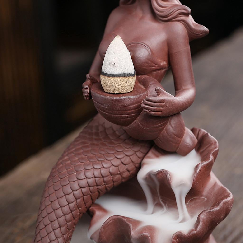 WLPZXP Purple Clay Backflow Incense Cone Burner Home Aromatherapy Decor Tabletop Meditation SPA Lotus Yoga Teahouse Mermaid Censer Incense Holder