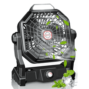 9 Inch Camping Fans for Tent, 20000 mAh Portable Fan with Light, Rechargeable Battery Powered Fan, Stepless Speed, for Picnic, Tent, Fishing, Bedroom