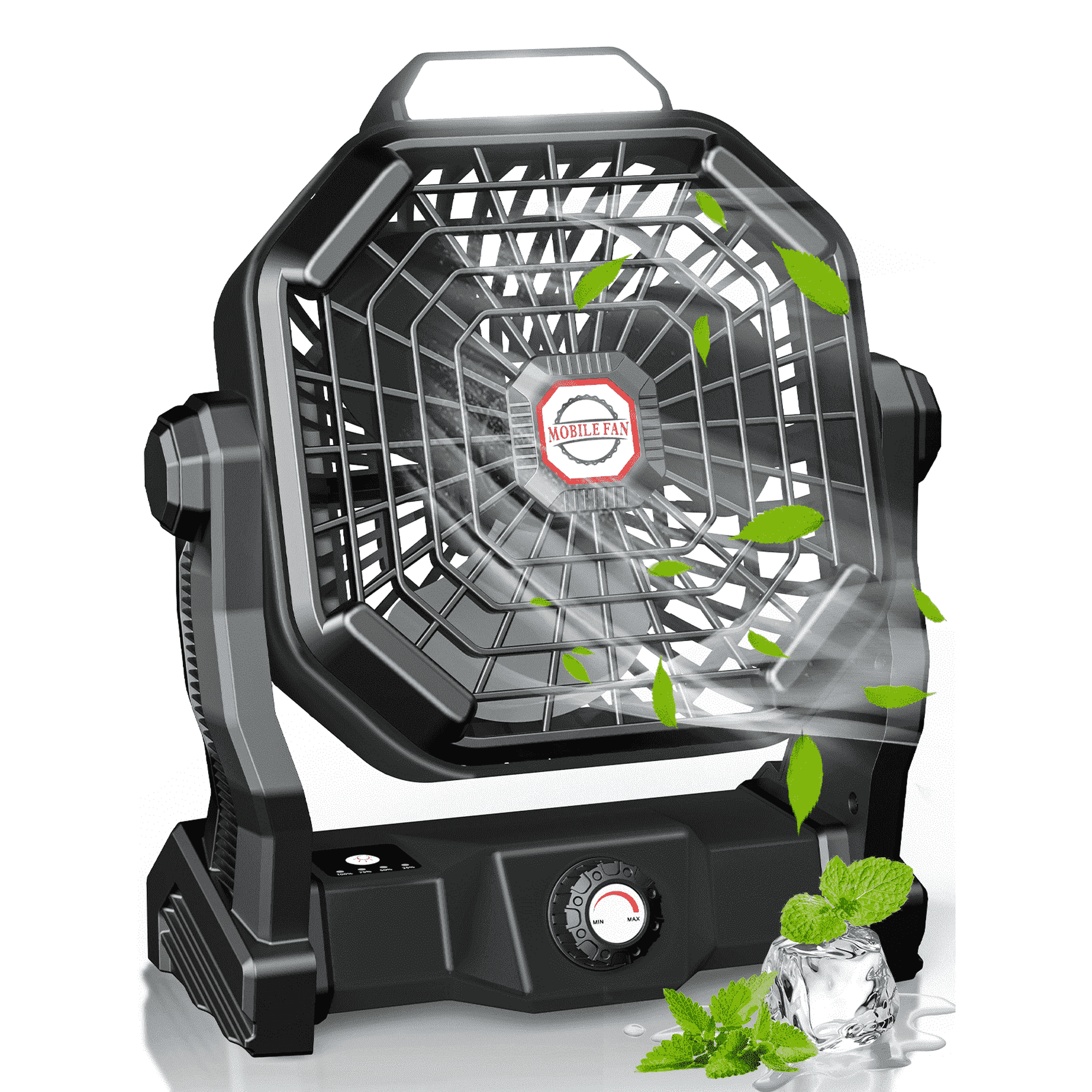 9 Inch Camping Fans for Tent, 20000 mAh Portable Fan with Light, Rechargeable Battery Powered Fan, Stepless Speed, for Picnic, Tent, Fishing, Bedroom