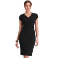 thumbnail image 1 of Vestido de tubo para mujer con cuello en V, manga casquillo, cintura alta, vestido ajustado Negro XL, 1 of 6
