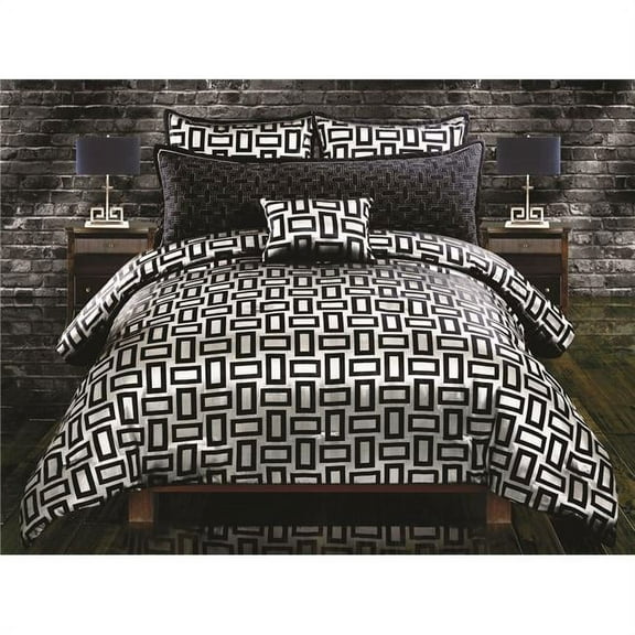 Riverbrook Home Kacy 5 Pc Queen Comforter Set, Silver & Black, Polyfill, Adult