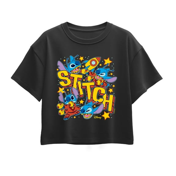 Disney - Stitch Space Stickers - Youth Girl Short Sleeve Boxy Tee