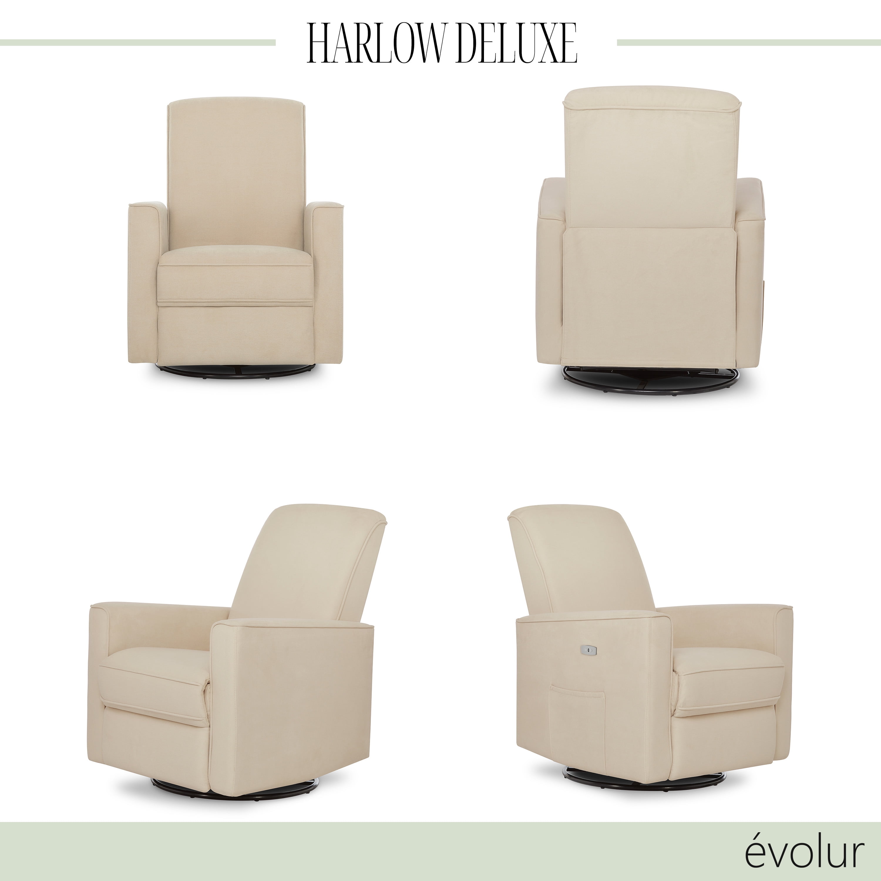 Evolur Harlow Power Recliner Glide Rocker with USB Port Shell Greenguard Gold Certified