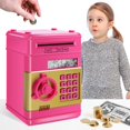 thumbnail image 1 of Hucha GudoQi Password, banco de dinero electrónico digital, mini cajero automático, lata para guardar monedas, juguetes, cumpleaños para niños, rosa, 1 of 7