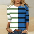 thumbnail image 3 of Scyoekwg 3/4 Sleeve T Shirts for Women Round Neck Three-quarter Sleeve T Shirts Lightweight Striped Print Graphic Tee Comfy Blouse (White,XL), 3 of 5