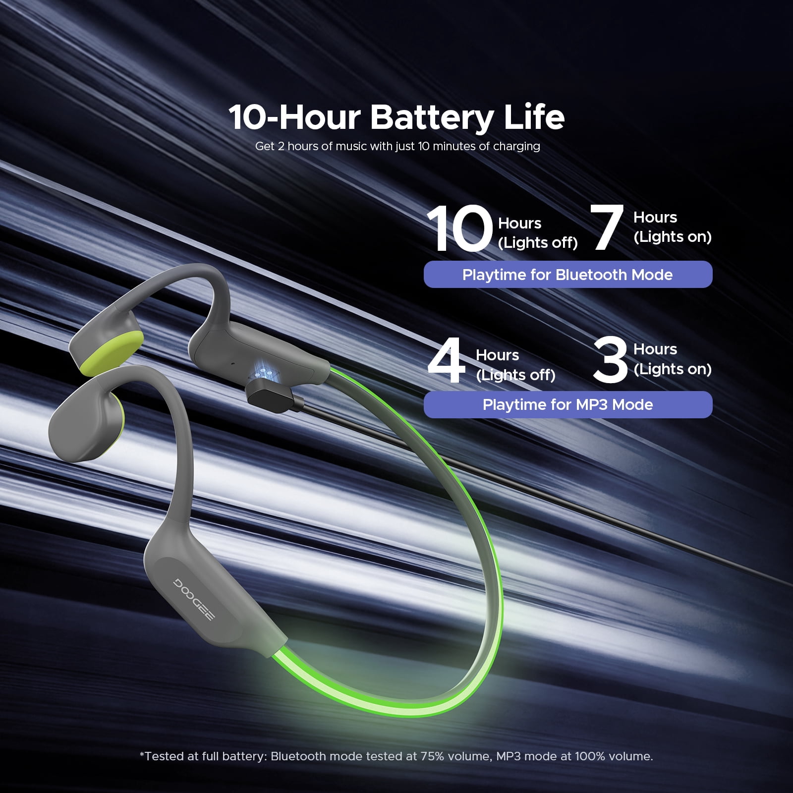 DOOGEE Bone Conduction Swimming Headphones, IP68 Waterproof Open Ear Headphones with 32GB MP3 Player, Bluetooth Audio and LED Safety Light