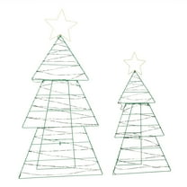 Set of 2 Lighted Metal Christmas Tree Yard Decorations, Pre-lit Holiday Decor with 150 Green and Warm White LED Lights for Xmas Outdoor Indoor Decor Lighted Holiday Displays