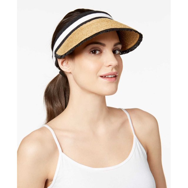 August Hat Colorblocked Women’s Straw Visor, Beige