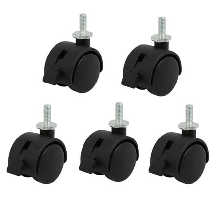 Unique Bargains M6 Thread 1.2-inch Diameter Nylon Wheel Rotary Brake Caster Roller 5pcs