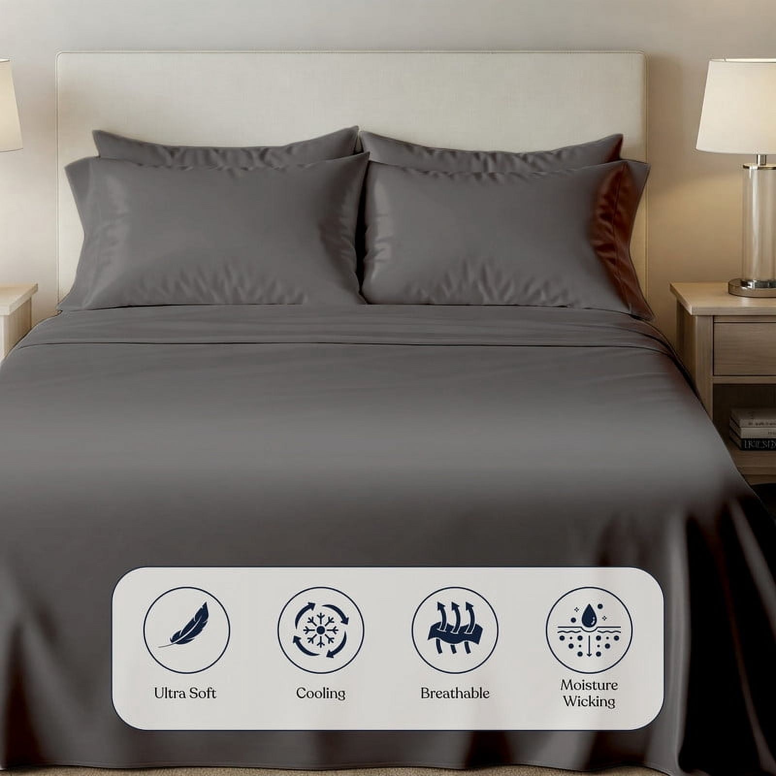 Delara Twin Organic Bamboo Viscose Sheet & Duvet Cover Set Bundle – Ultra-Soft, Cooling Luxury Bedding for Hot Sleepers, Dark Gray