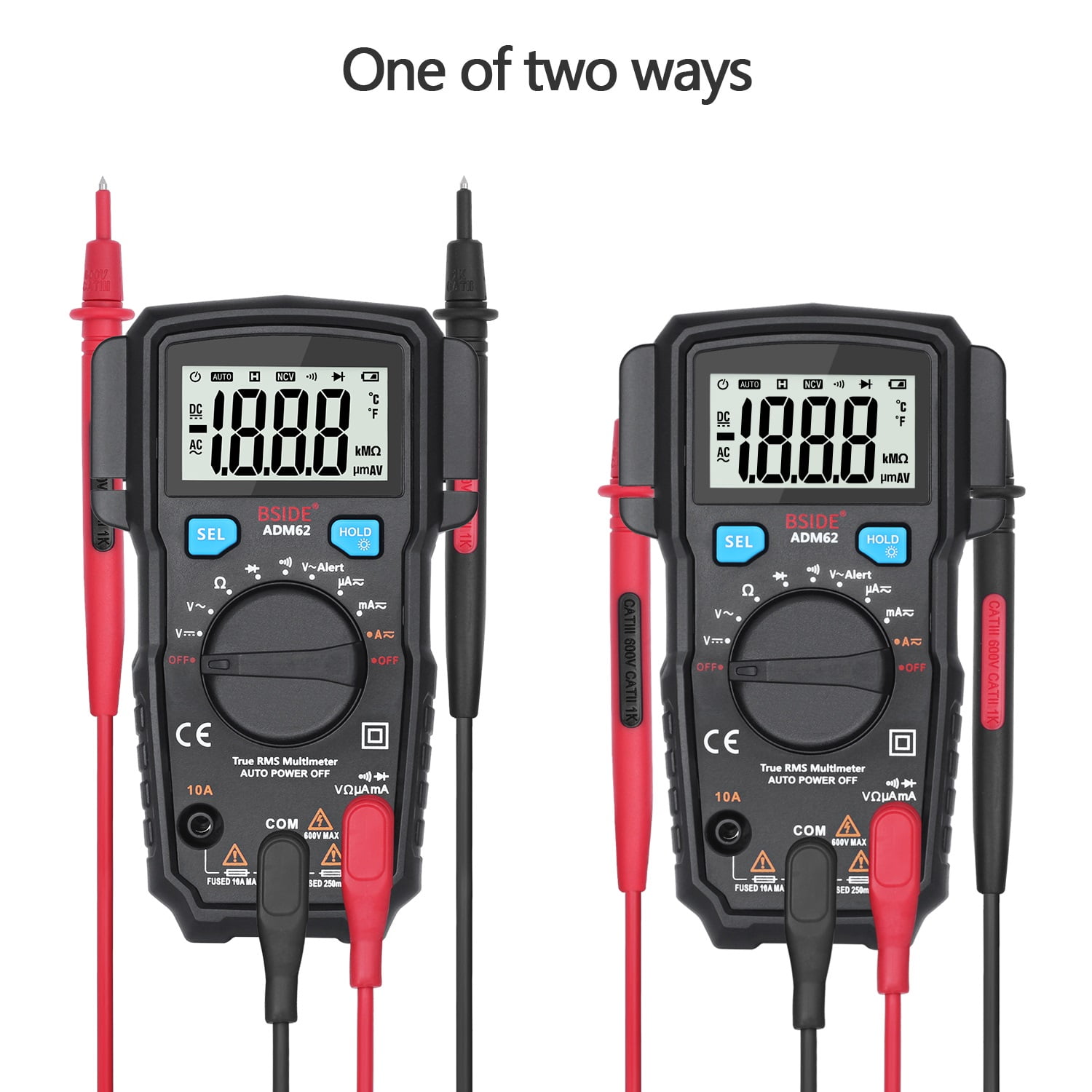 ADM66 Handheld Multimeter, 6000 Counts True RMS Meter AC DC AAA Battery LCD Display Automatic Shutdown Meter
