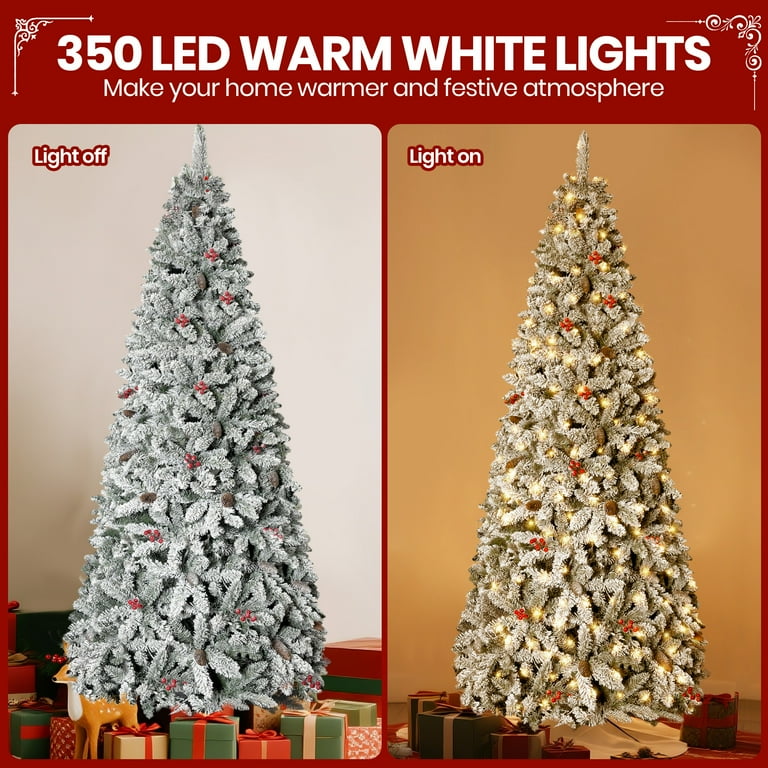 GVDV 7.5ft Pre-Lit Snow Flocked Christmas Tree, Pencil Artificial