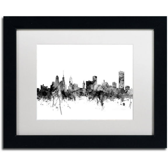 Trademark Fine Art "Buffalo New York Skyline B&W" Canvas Art by Michael Tompsett, White Matte, Black Frame