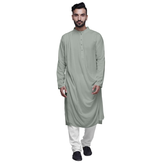 Atasi Kurta Long pour Hommes Col Mandarin Uni Drapé Vêtements