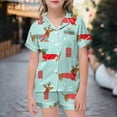 thumbnail image 2 of XDZJLR Girls Christmas Pajamas Little Baby Boys Pajamas Set Xmas Satin Silk Kids Short Sleeves 2 Piece Button Down Classic Shorts Pjs Sleepwear 12-13 Years, 2 of 4