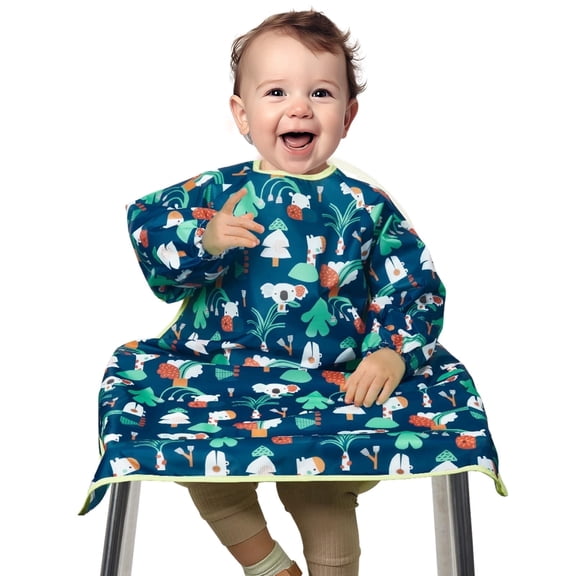 Lictin Coverall Baby Feeding Bib, Waterproof Long Sleeved Toddler Bib, Adjustable Weaning Bibs Attaches to Highchair & table