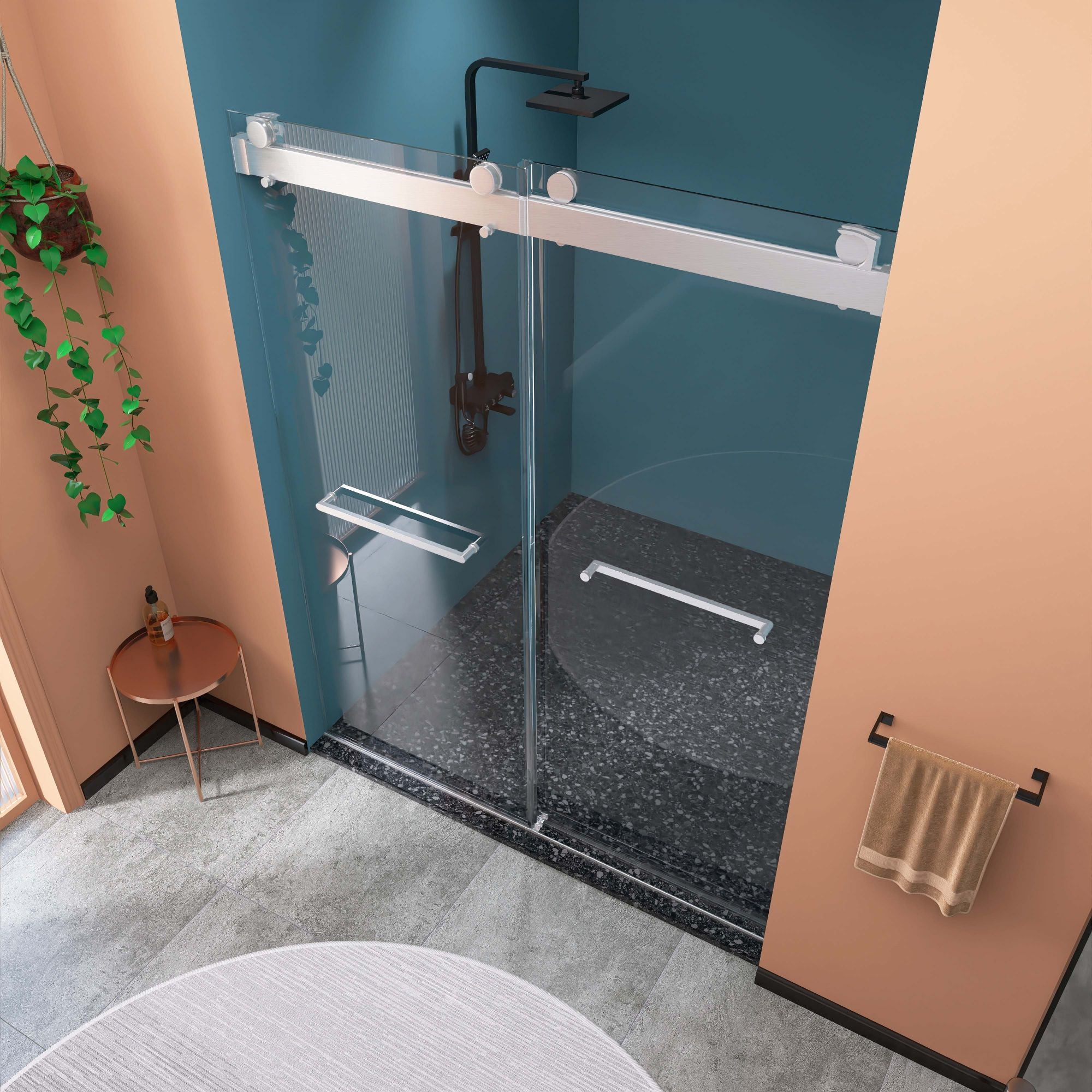 Ogonbrick Shower Door Frameless 57-60 W x 79 H Width Adjustable Double  Sliding Shower Doors with Soft Close & Anti-Jumping System Water Repellent  3/8 inch Tempered Glass Shower Door Brushed Nickel 