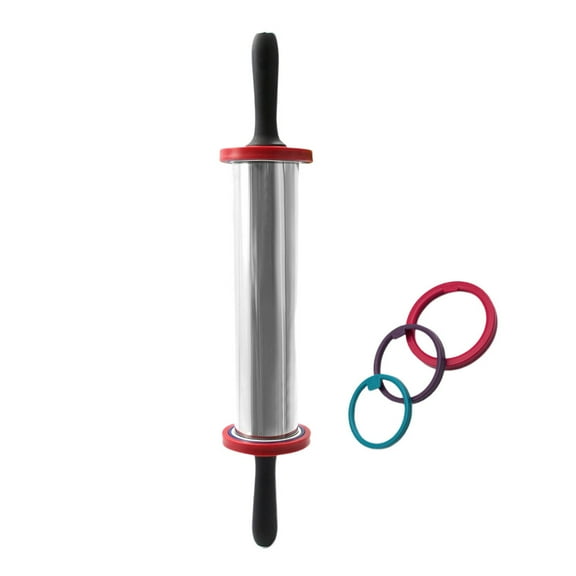 FOLOYORI 1Pcs Silver Rolling Pin for Baking and Pastry Making Adjustable Thickness 11 Inches