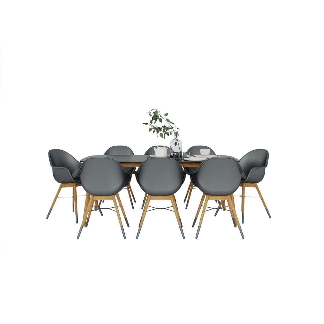 Midtown Concept Pieve 9-Piece Solid Wood 100% FSC and Recycled Resin Rectangular Dining Set