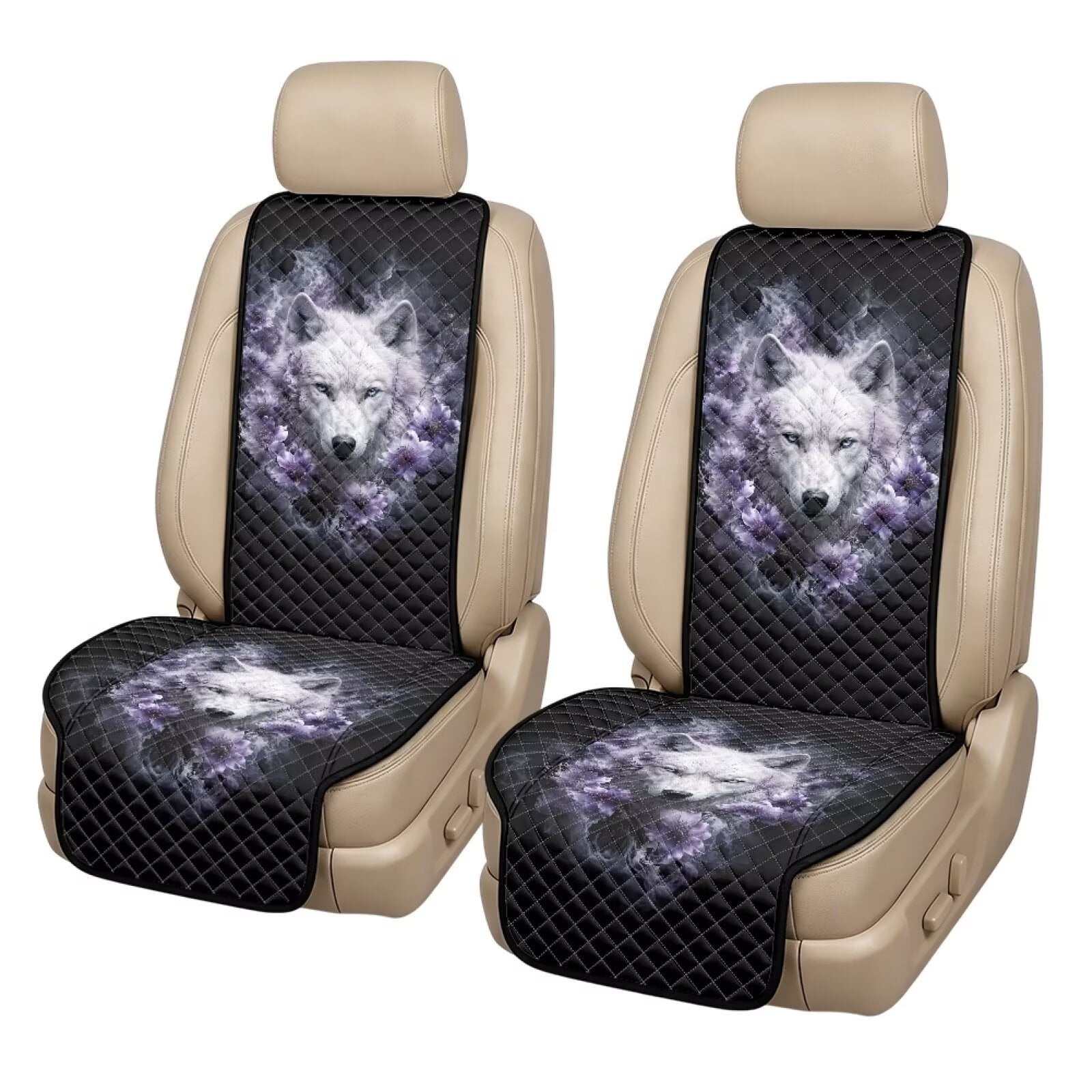 SEANATIVE Quilted Fabric Car Seat Covers Wolf Floral Black