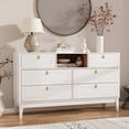thumbnail image 3 of RichYa White Dresser for Bedroom, 6 Drawer Dresser with Open Storage Shelf and Genuine Leather Pull Handles, Modern Chest of Drawers, 3 of 10