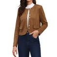 thumbnail image 1 of Abrigo Button Down INSPIRE CHIC para mujeres, mangas largas, cuello redondo, chaquetas vintage, marrón, 1 of 6