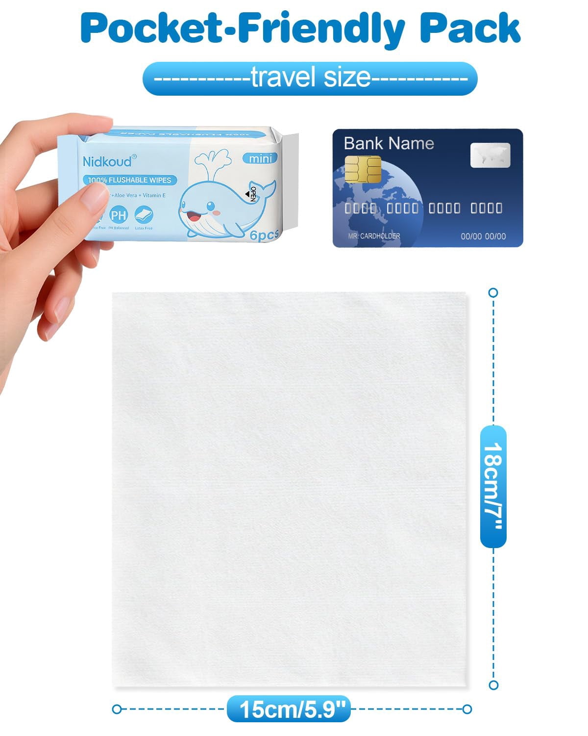Travel Size Flushable Wipes, 40 Pack (240 Wipes) 99.5% Mini Water Wet Wipes Flushable Pack with e Vera for Sensitive Skin, Unscented Pocket Wipes for Adults, Travel Cleaning Essentials