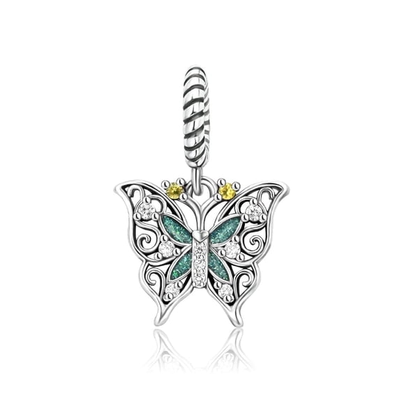 NINGAN S925 Vintage Floral Butterfly Dangle Charm for Women Moment Bracelet Necklace Pendant