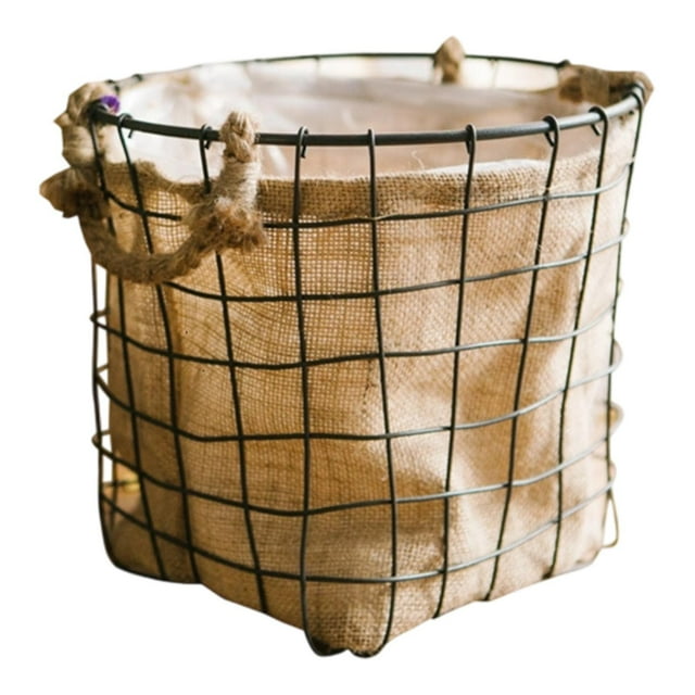 Cesta de flores de hierro tejido, cesta de almacenamiento, decoración rústica, arreglo floral, soporte de flores para balcón, decoración de oficina L