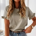 thumbnail image 5 of Women's Summer Round Neck Loose Tops, Casual Solid Color T-Shirts, Short Sleeve Blouse with Ruffle Hem, Lightweight and Comfortable for Everyday Wear, Relaxed Fit Top for Casual Outfits, 5 of 9