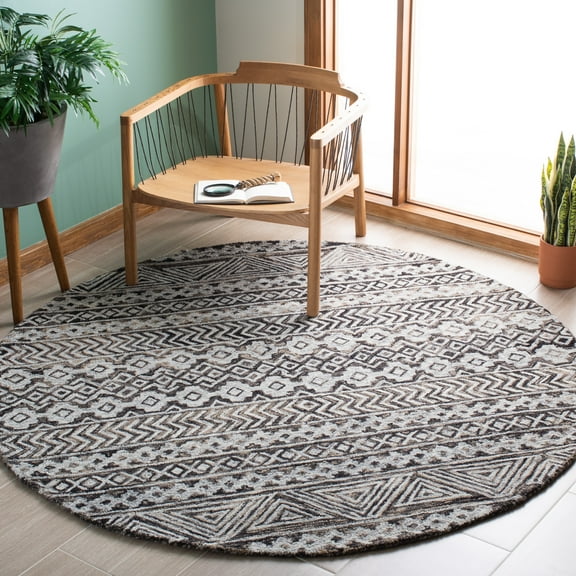 SAFAVIEH Abstract Sheryll Geometric Area Rug, Gray/Brown, 6' x 6' Round