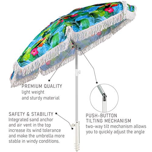 AMMSUN 6ft Portable Outdoor Patio Beach Umbrella Sun Shelter with Tilt Carry Bag for Beach Picnic Outdoor Patio Garden Red