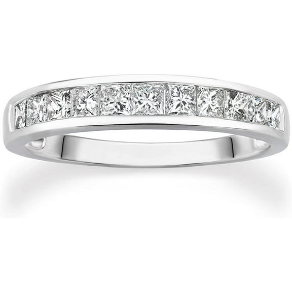 JewelMore 14k White Gold Princess-Cut Diamond Wedding Band (3/4cttw, H-I Color, I1-I2 Clarity)