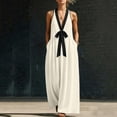 thumbnail image 5 of Yangnuo Women's Sleeveless V-Neck Maxi Dress with Black Contrast Bow Ladies Fashion Casual Linen Blend Loose Fit Flowy Long Dress, 5 of 5