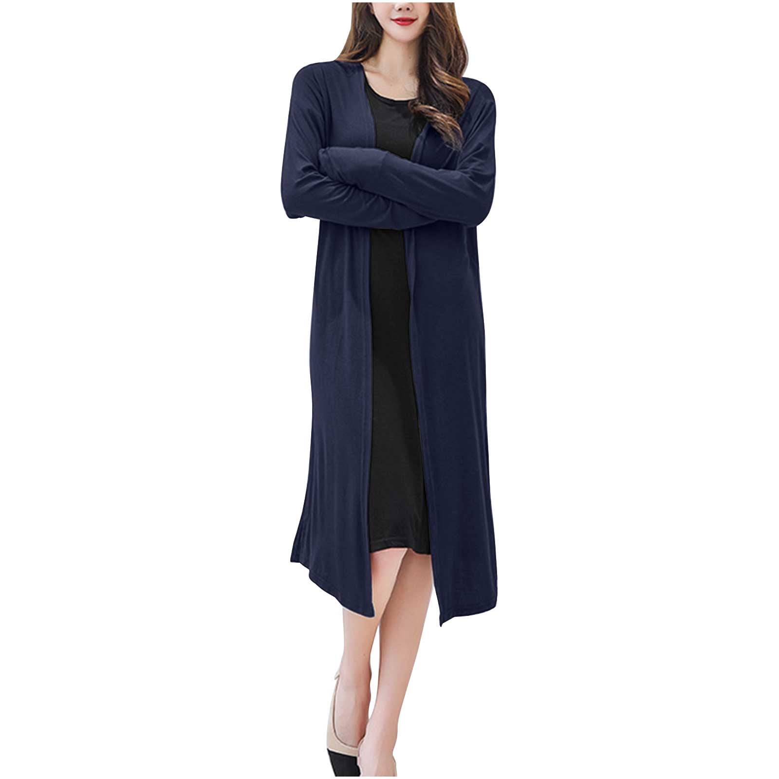 Cardigan Sweaters for Women Elastic Long Sleeve Open Front Knit Jacket Solid Soft Outerwear Coat,Women Winter Sweater Coat,Womens Trench Coat,Navy,XL - image 4