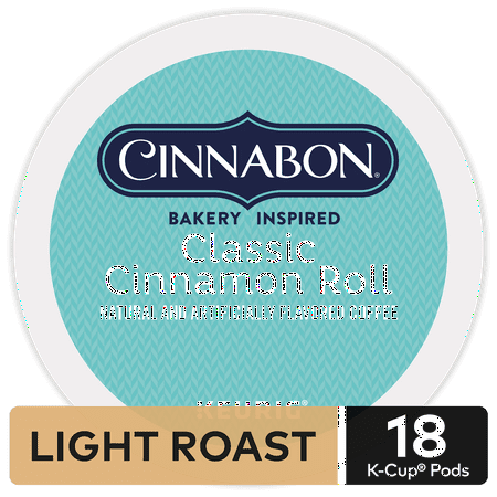 Cinnabon Classic Cinnamon Roll Flavored K-Cup Coffee Pods, Light Roast, 18 Count for Keurig