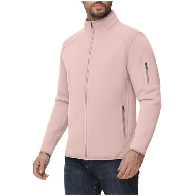 Men's Jacket Long Sleeve Stand Collar Solid Color Zipper Pullover Fleece Hooded for Sweatshirt Style,Fleece Jacket Men